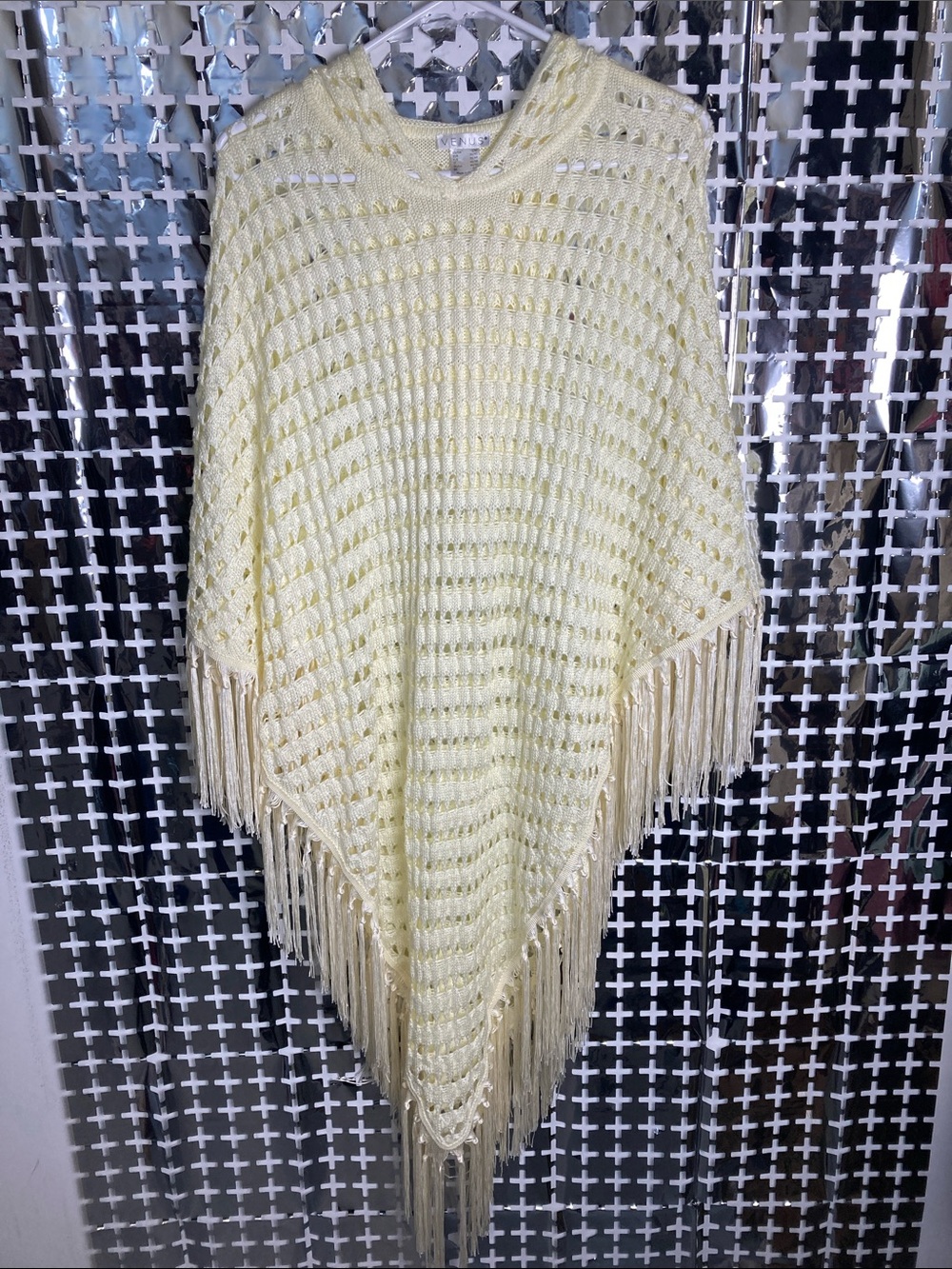 VENUS Cream Crochet Fringe Poncho